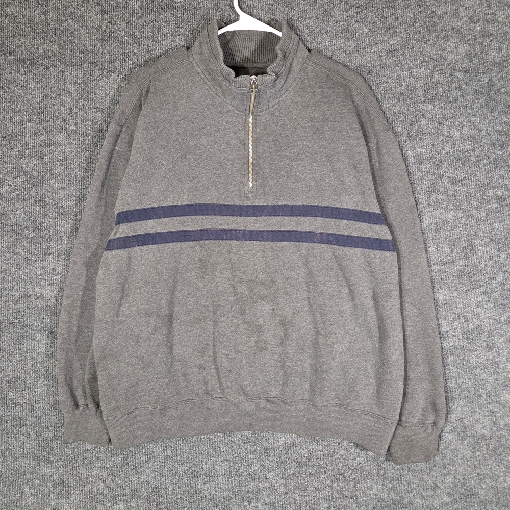Catalina Mens Large 1/4 Zip Sweatshirt Gray Striped Pullover Fleece Lined L